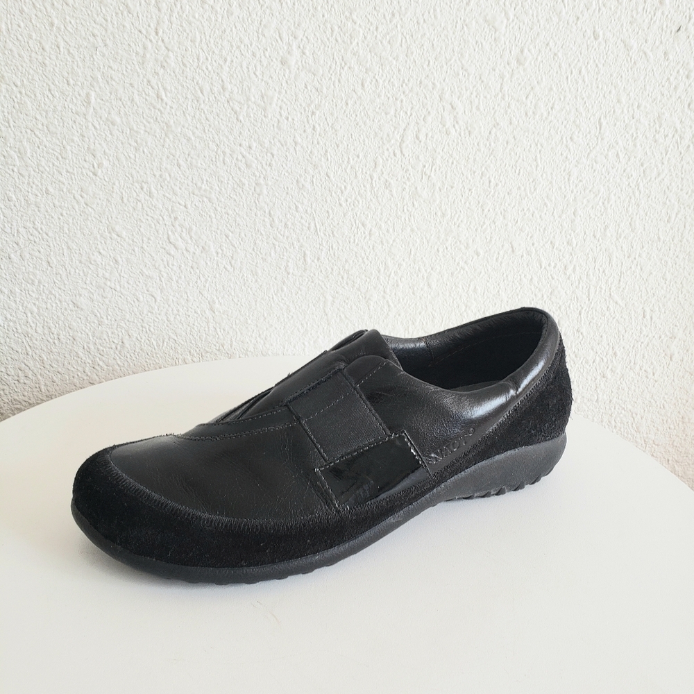 #Naot Otago Women Black Patent Leather +Suede Comfort Shoes Loafers